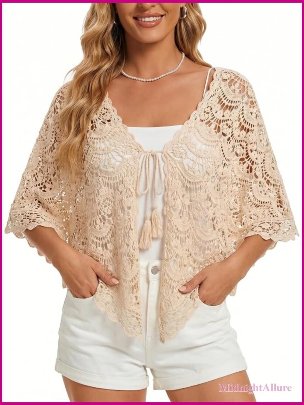 Sleeveless Tie Front Mesh Coverup Boho Beach Crochet Shawl Wrap